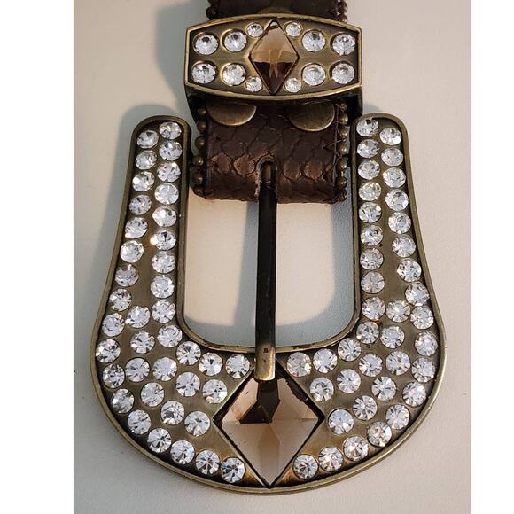 Rhinestone Studded Brown Leather Belt Size Small - Picture 8 of 8